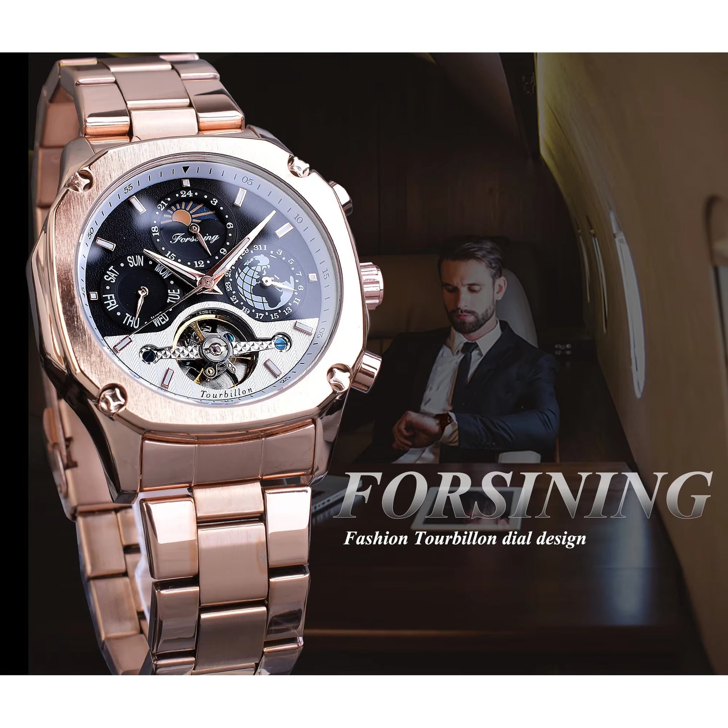 Forsining Brand Mens Mechanical Watchesساعة بآلية ميكانيكية دقيقة